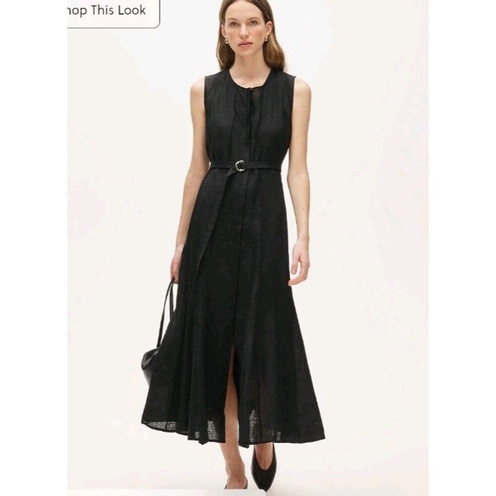 J.Crew Seamed Linen Dress With Removable Belt Black CA671 $248 Size 2X NWT